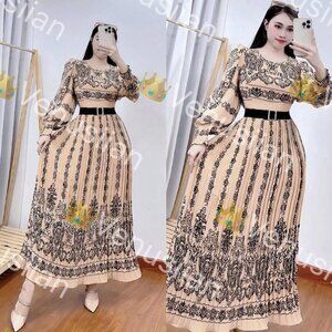 TAN PADDED LONGSLEEVE MAXI DRESS WOMEN'S FASHION DRESS STYLE MAXI DRESS SLIT